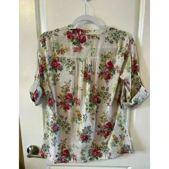 NWT Chaudry KC Floral Blouse Size M Ruched Long Sleeve Cotton Boho India Hippie - Picture 5 of 6